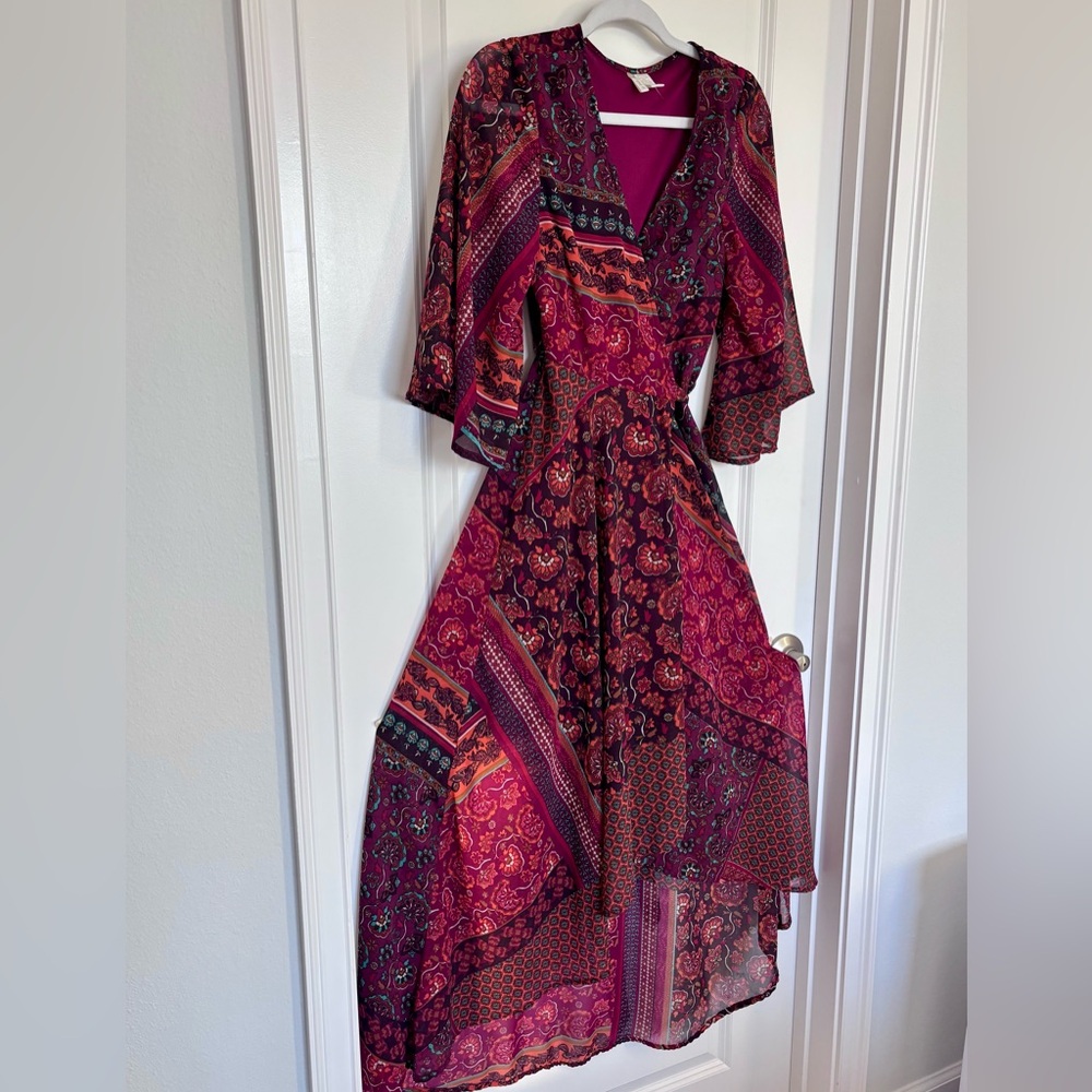 Japna Boho Patchwork Floral Maxi Dress Festival Hippie Cottagecore Kimono Small